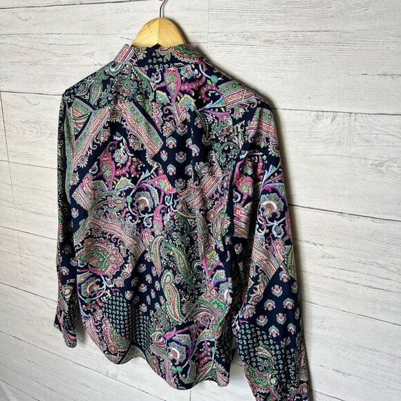 Lauren Ralph Lauren Top Womens Size Large Colorful Paisley Patchwork Non Iron - Picture 12 of 16